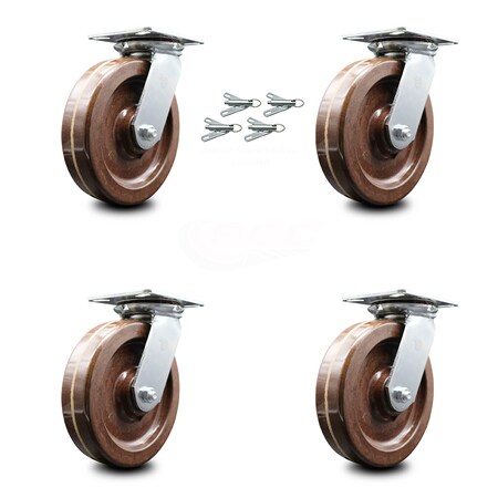 Service Caster 8 Inch High Temp Phenolic Caster Set with Roller Bearings and Swivel Locks SCC SCC-35S820-PHRHT-BSL-4